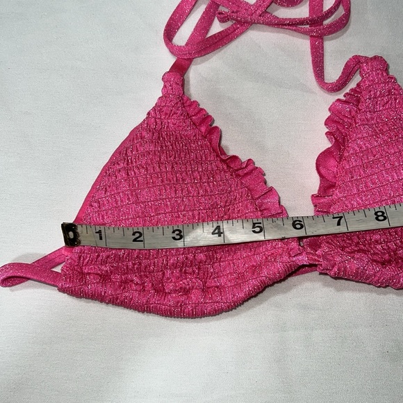 Jessica Simpson Glitter Bomb Smocked Triangle Bikini Top Pop Pink S - Picture 6 of 12